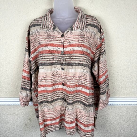 Vintage Maggie & Max Womens Multicolor 3/4 Sleeve Button-Up Shirt Size 3X Artsy - Picture 1 of 8